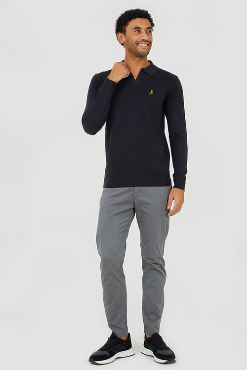 Long Sleeve Trophy Neck Polo - Midnight Navy