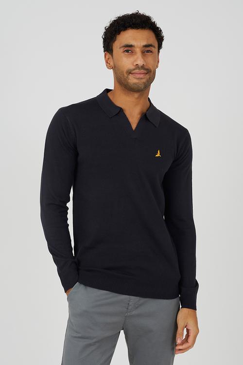 Long Sleeve Trophy Neck Polo - Midnight Navy
