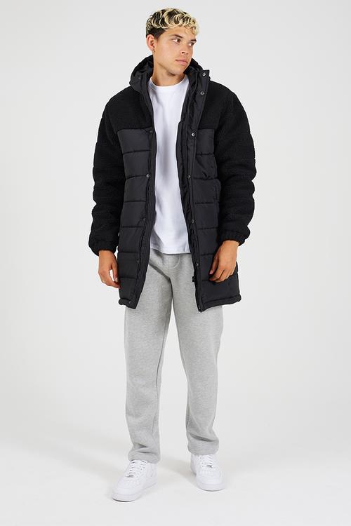 Padded Hooded Longline Jacket - Black