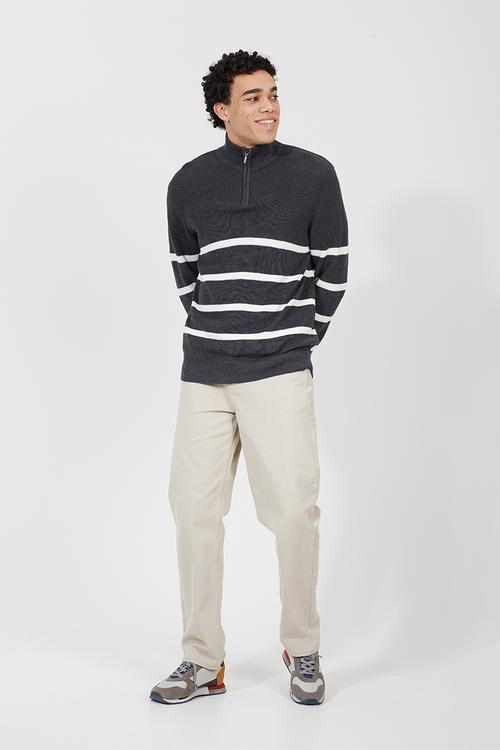 1/4 Zip Finnel - Dark Charcoal Marl /Optic White