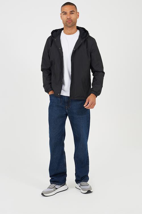 Fleece Lined Jacket With Jersey Hood - Black