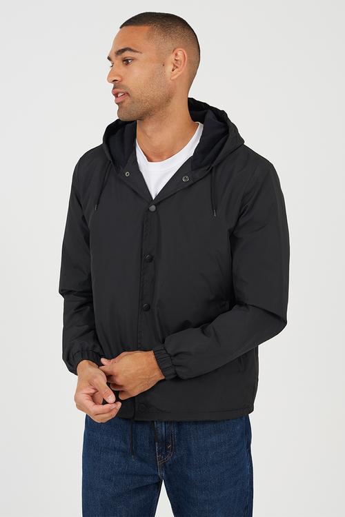 Fleece Lined Jacket With Jersey Hood - Black