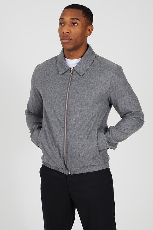 Harrington Zip Through Collared Jacket - Light Grey