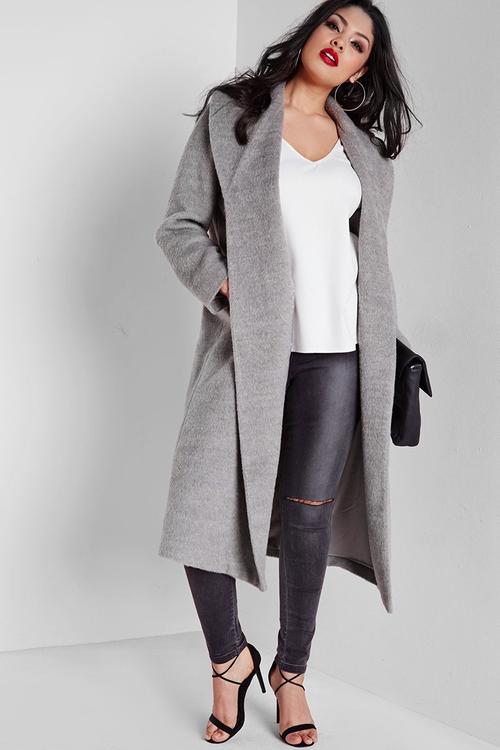 Plus size belted wool coat 