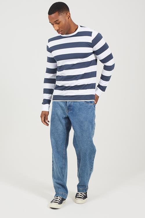 Crew Neck Long Sleeve  - Navy / White