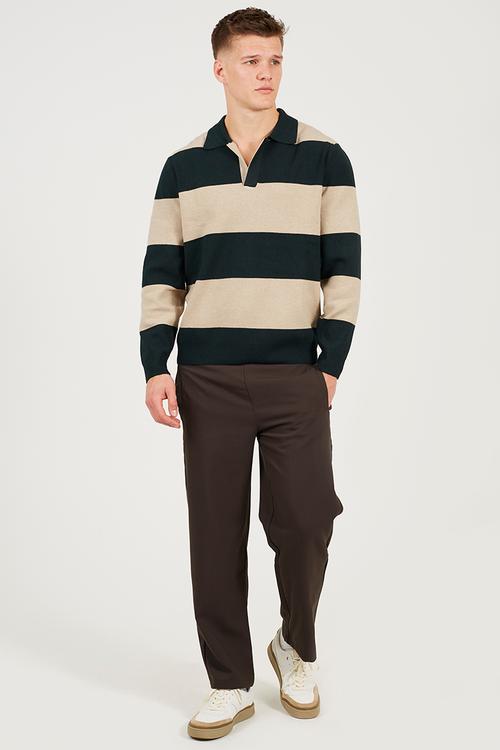 Knitted Sweater - Bottle Green/Beige