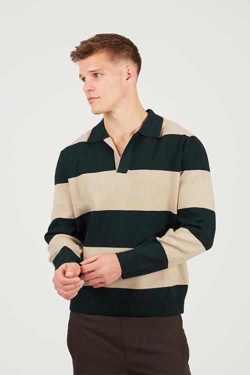 Knitted Sweater - Bottle Green/Beige