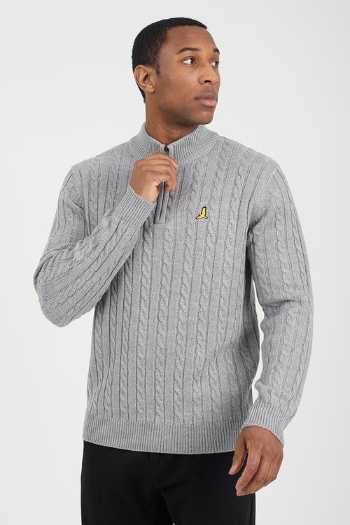 Quarter Zip Funnel Neck Jumper - Silver Grey Marl