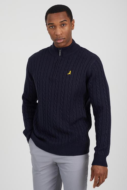 Quarter Zip Funnel Neck Jumper - Vintage Navy