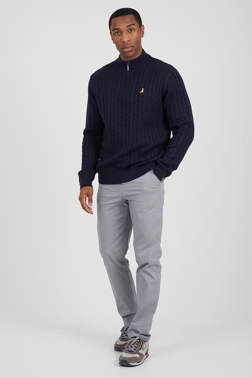 Quarter Zip Funnel Neck Jumper - Vintage Navy