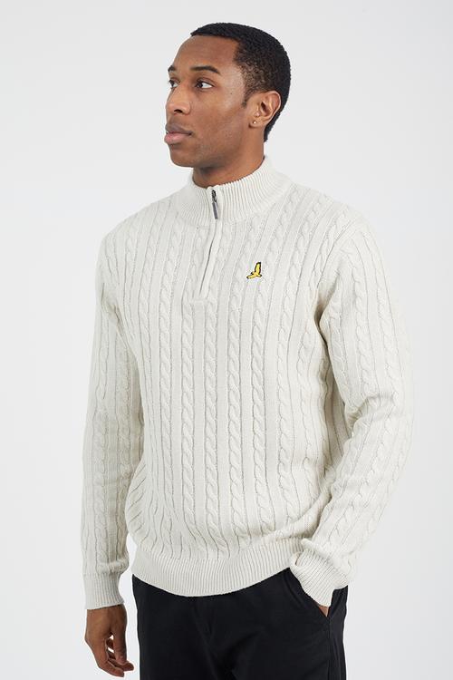 Quarter Zip Funnel Neck Jumper - Vintage White