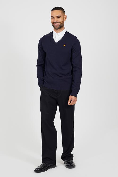 V-Neck Knitted Jumper - Midnight Navy/Optic White