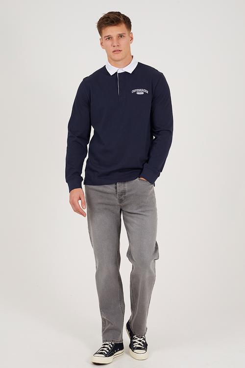 Straight Fit Denim Jeans - Grey Long Length