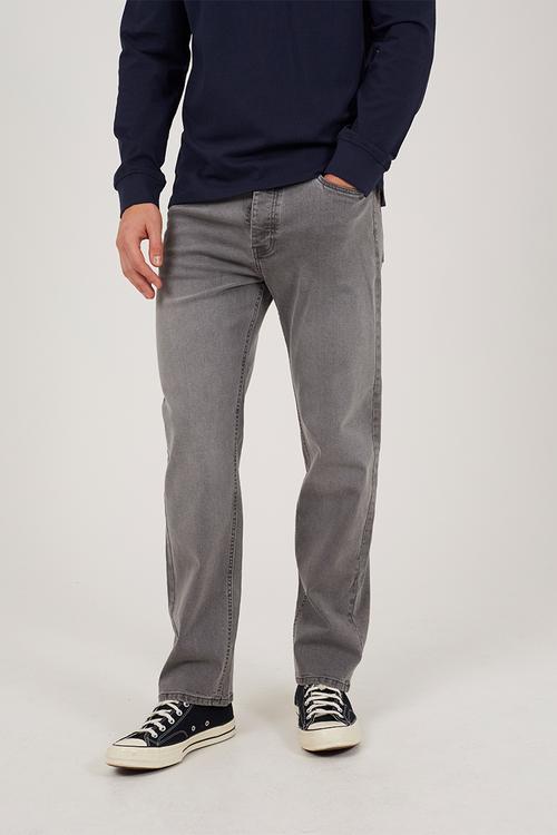 Straight Fit Denim Jeans - Grey Long Length