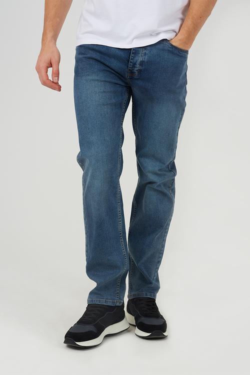 Straight Fit Denim Jeans - Mid Blue Long Length