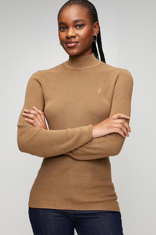 Wmn Amelia Long Sleeve Mock Neck Knit - Stone