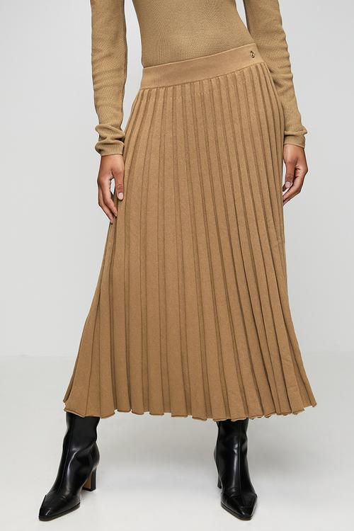 Wmn Nora Knit Pleated Skirt - Camel