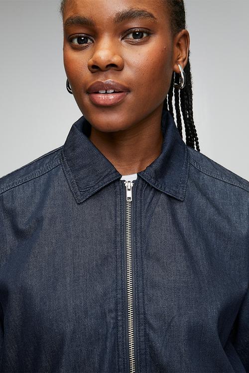 Bomber 100% Cotton Denim Jacket - Dark Blue