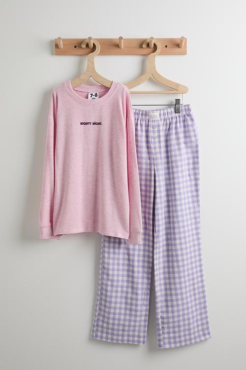 Cuddlecosy Long Sleeve And Sleepover Pyjama Pant - Fairy Pink Marle/Vintage Lilac Check