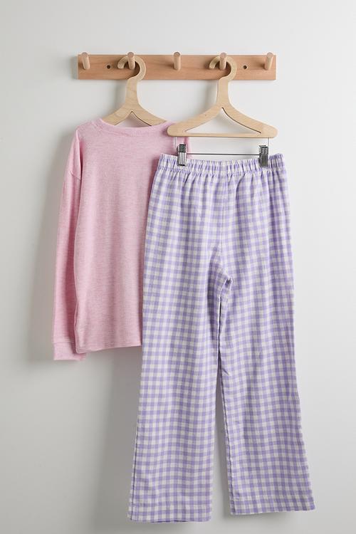 Cuddlecosy Long Sleeve And Sleepover Pyjama Pant - Fairy Pink Marle/Vintage Lilac Check