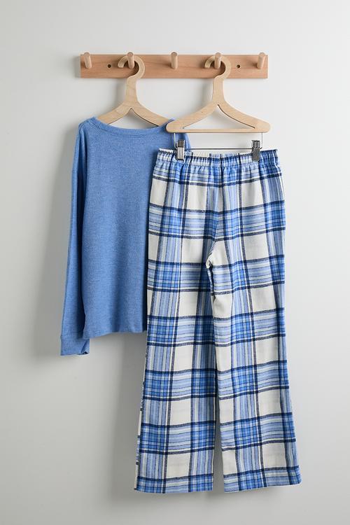 Cuddlecosy Long Sleeve And Sleepover Pyjama Pant - Dawn Blue Marle/Blue Bonnet Check