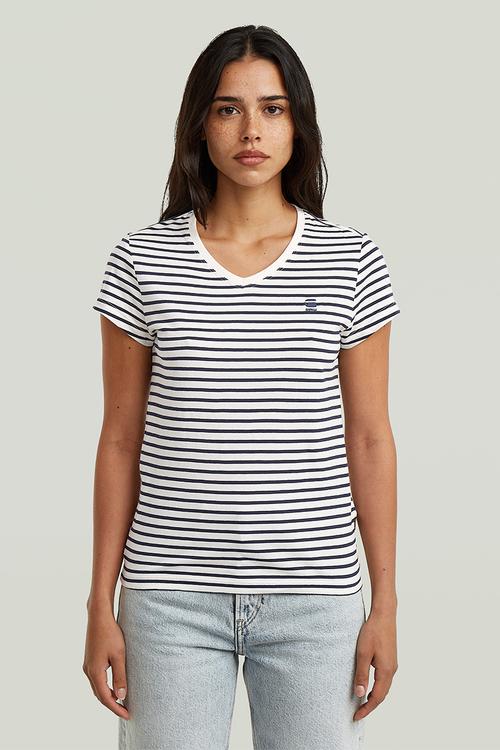 Stripe eyben slim v-neck t 2.0 wmn - salute/milk stripe
