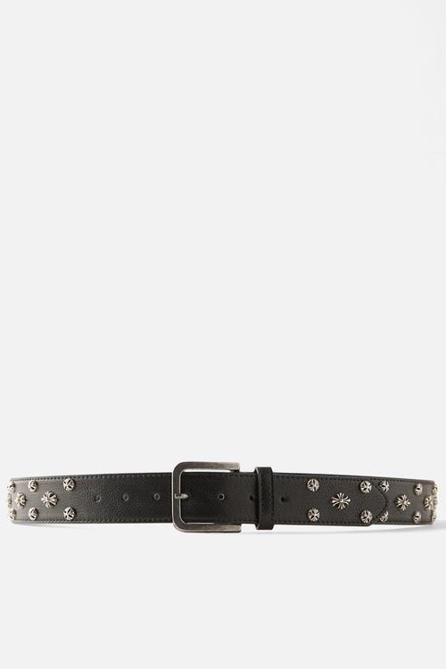 Stud Belt - Worn Black/Burnished Silver/Cross Studs