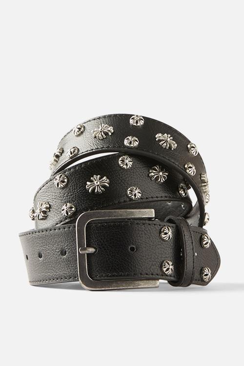 Stud Belt - Worn Black/Burnished Silver/Cross Studs