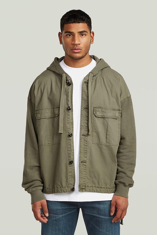 Woven Mix Loose Hooded Sw Overshirt - Shadow Olive Gd
