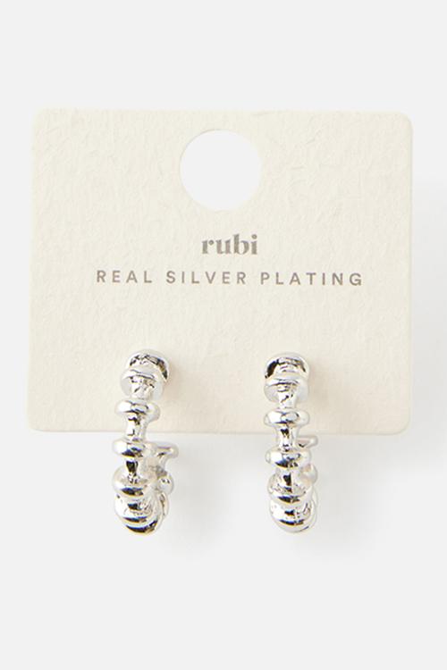 Mid  bubble groove hoop earring - silver