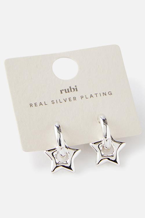 Huggie chubby star hoop earring - silver plated