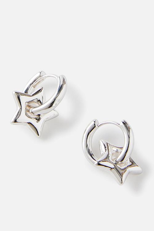 Huggie chubby star hoop earring - silver plated