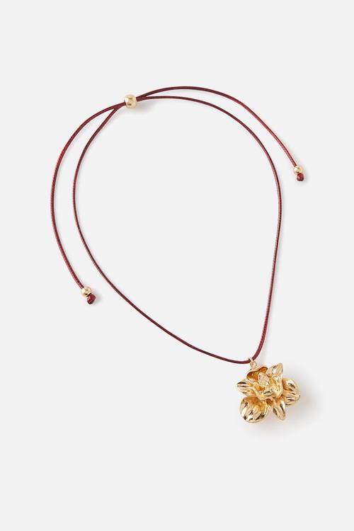 Cord pendant necklace -   gold trinket burgundy orchid