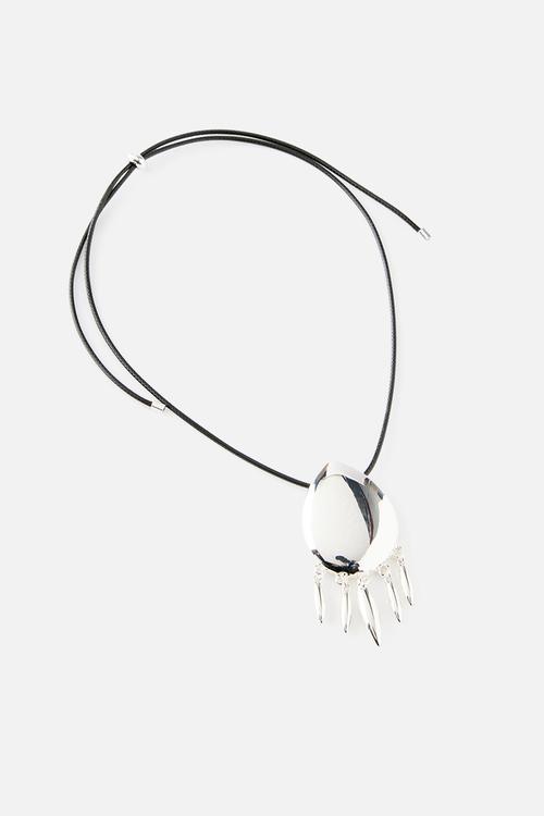 Cord Pendant Teardrop Necklace- Silver