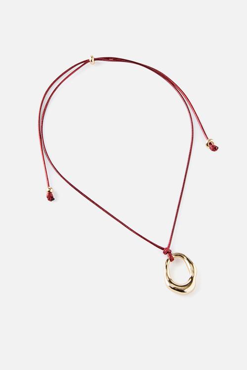 Cord Pendant Molten Oval Necklace - Gold/Burgundy