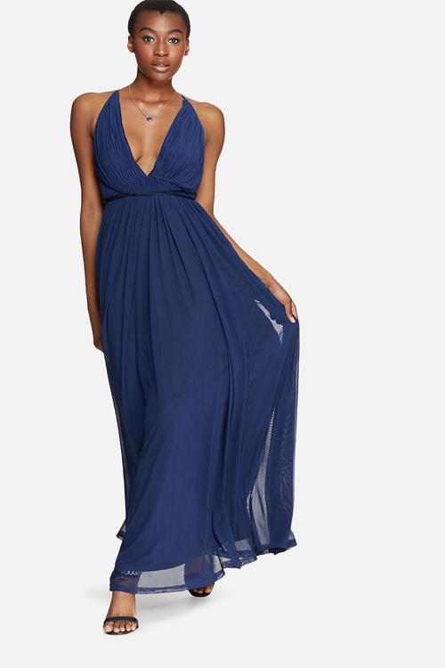 Pleated plunge maxi