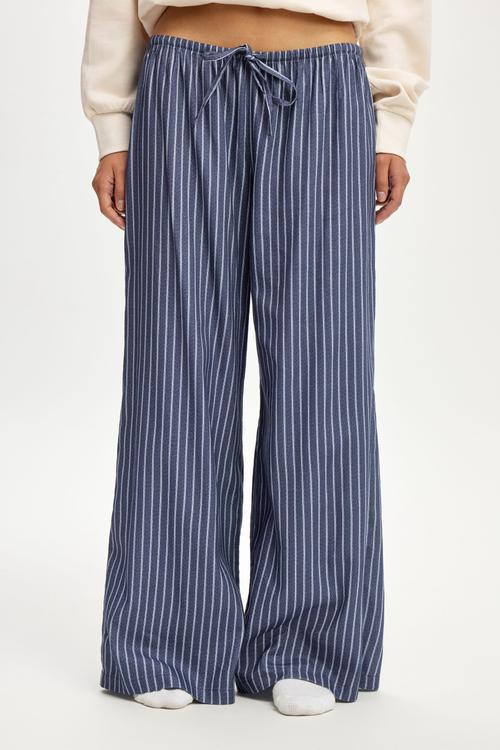 Cosy soft flannel wide leg pant - gerry stripe steely blue