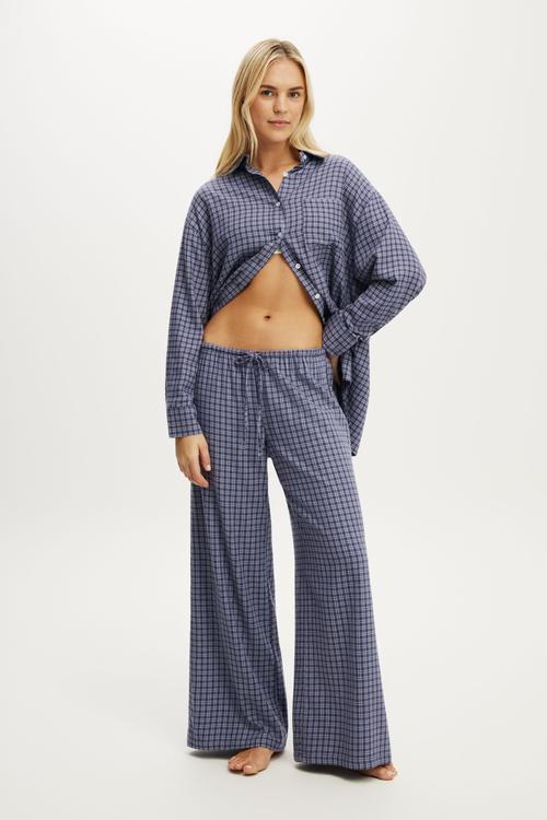 Cosy soft flannel oversized shirt - lucy check steely blue