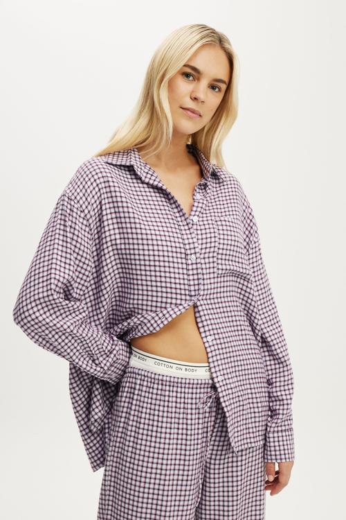 Cosy soft flannel oversized shirt - miccy check violet blue