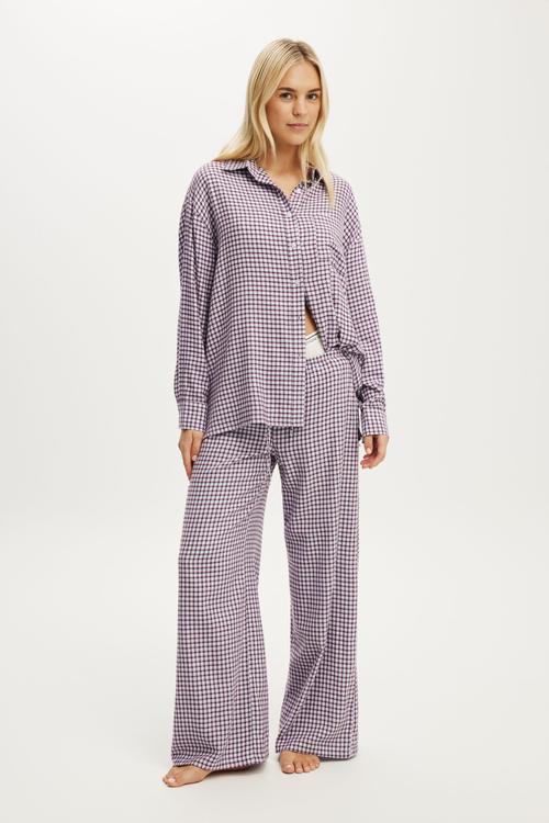 Cosy soft flannel oversized shirt - miccy check violet blue