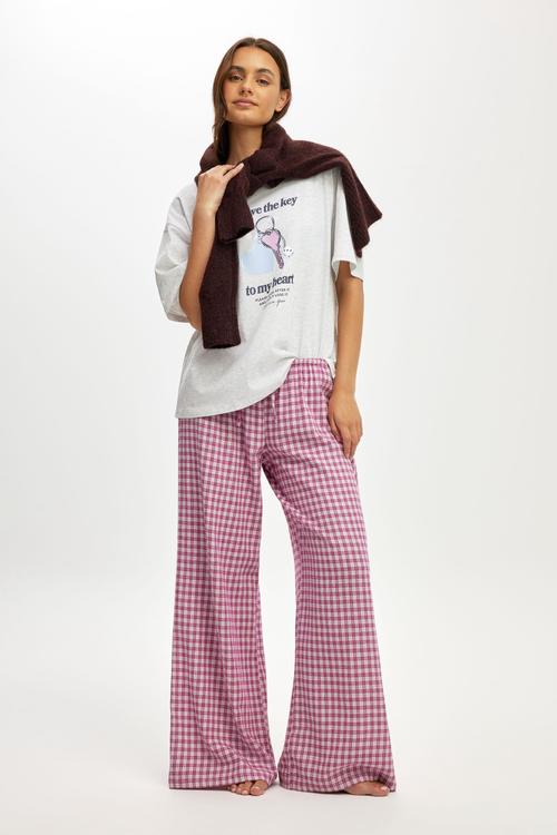 Cosy soft flannel wide leg pant - lucy check pink kiss