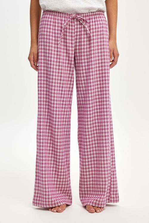 Cosy soft flannel wide leg pant - lucy check pink kiss