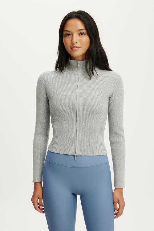 Contour Knit Zip Through - Light Grey Marle