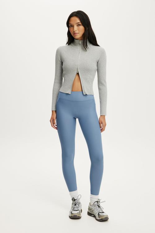 Contour Knit Zip Through - Light Grey Marle
