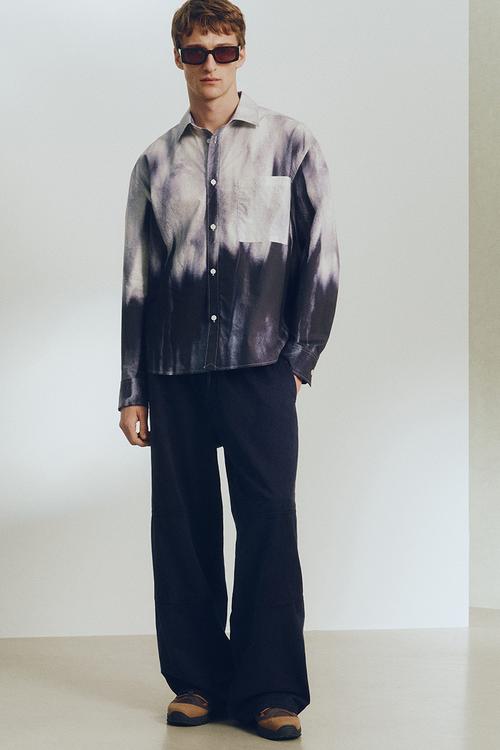 H&M Atelier: Relaxed fit cotton shirt - dark blue/patterned