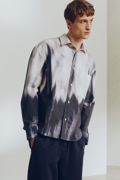 H&M Atelier: Relaxed fit cotton shirt - dark blue/patterned