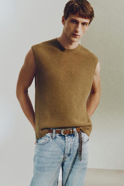 H&M Atelier: Loose fit purl-knit sweater vest - brown