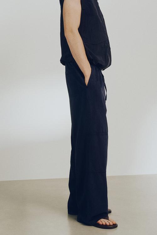 H&M Atelier: Loose fit linen-blend trousers - navy blue
