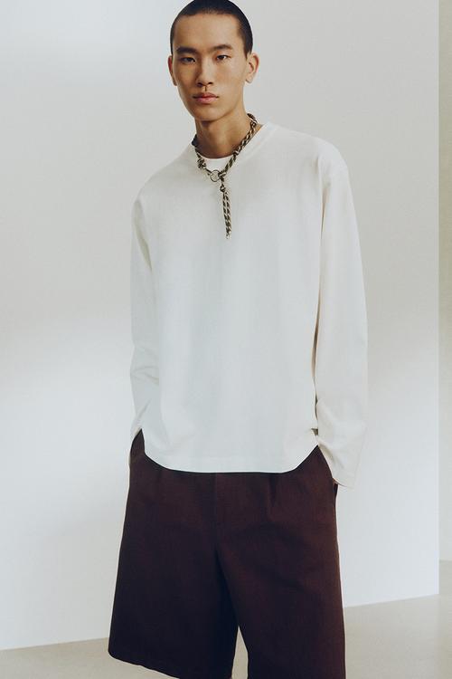 H&M Atelier: Loose fit long-sleeved cotton T-shirt - white