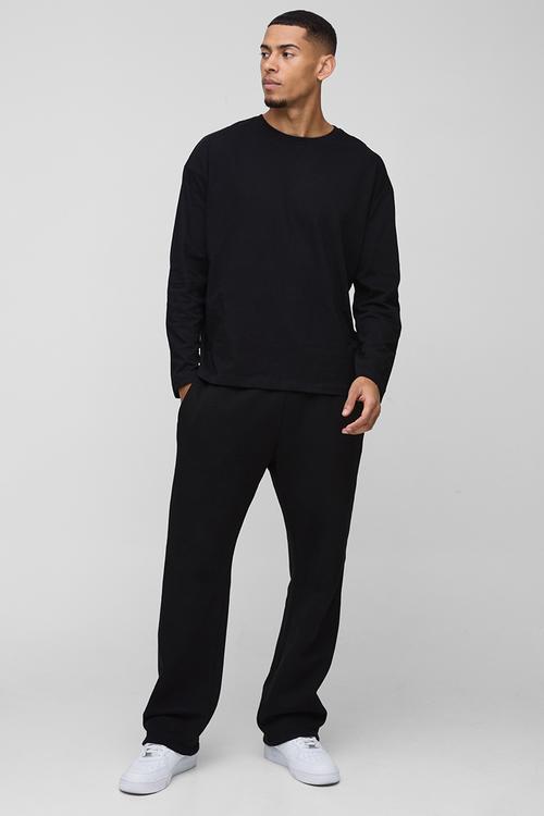 Oversized Long Sleeve Crew Neck T-Shirt - Black